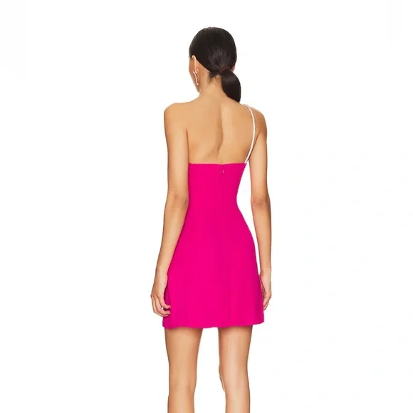 Amanda Uprichard hot pink mini dress one shoulder  size medium - Picture 3 of 6